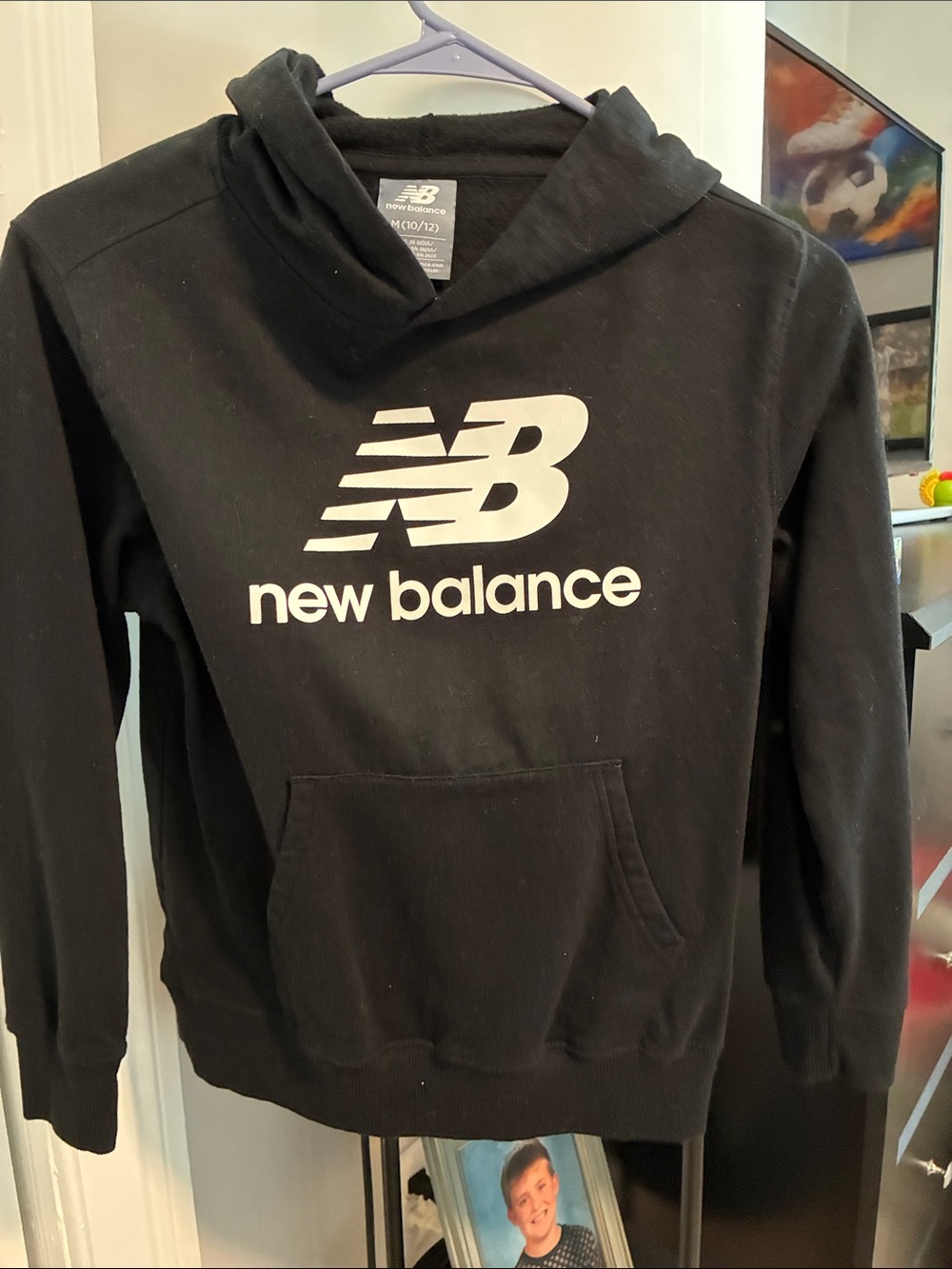 New Balance Boy’s Black Crewneck Hoodie with White Logo